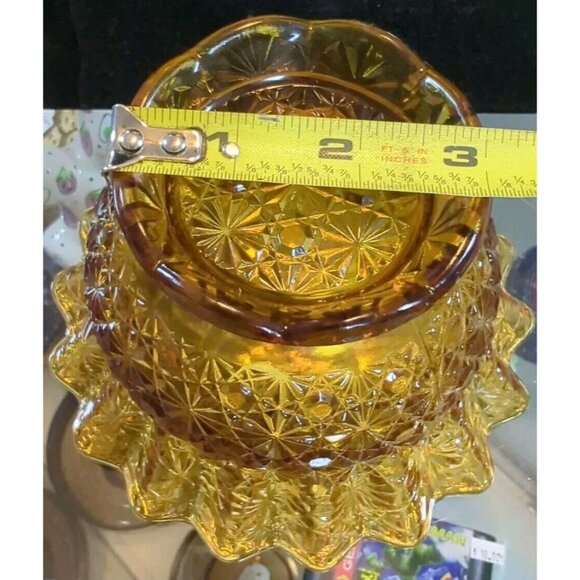 L.E.‎ SMITH Daisy & Button Pattern Amber Orange Ruffled Glass Bowl Candy Dish - Picture 6 of 7